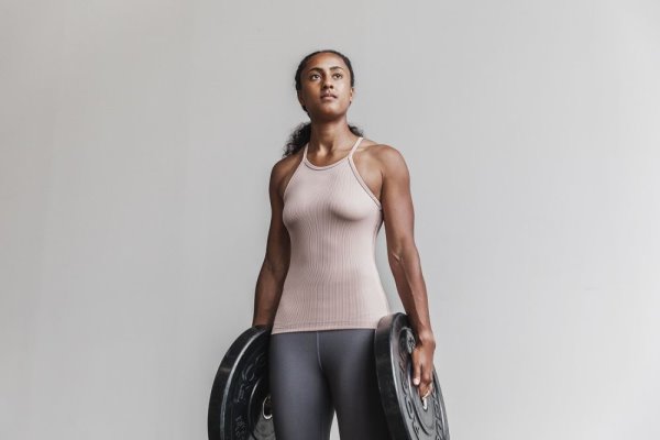 Debardeur Nobull Halter Tank (Ribbed) Femme Rose | UC92NHQCL