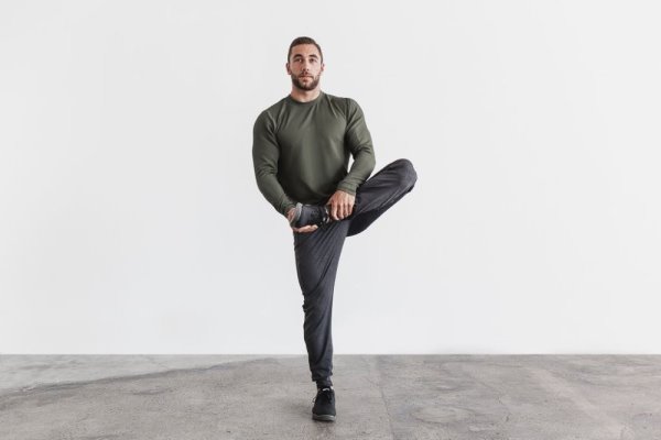 T Chemises Nobull Long Sleeve Waffle Homme Vert | UJ38OSQPH